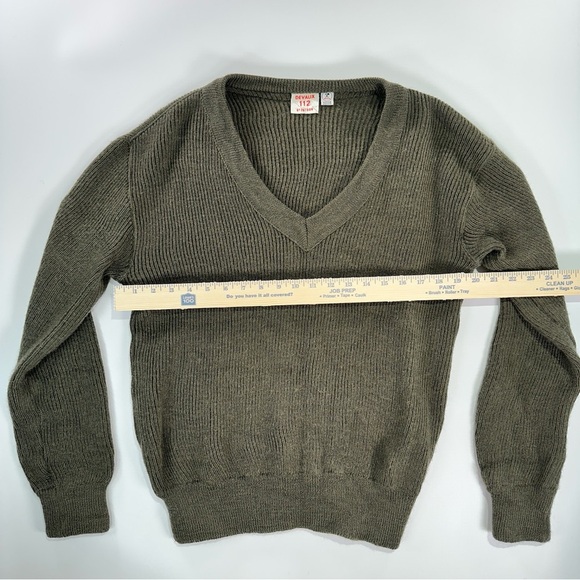 Devaux Vintage French Military V Neck Ribbed Knit Sweater Green Size 112 - Picture 8 of 9